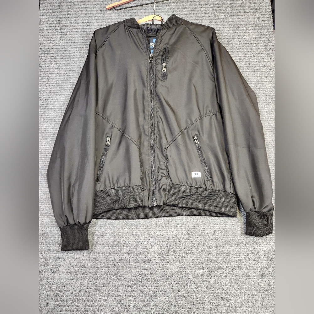 Swiss Cross Coat Men's Jacket Black Gray Hood Zip Hiking Outdoor. Size: 3XL